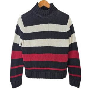 Kate Hill Casual‎ Petite Women Striped Turtleneck Sweater Cotton PM